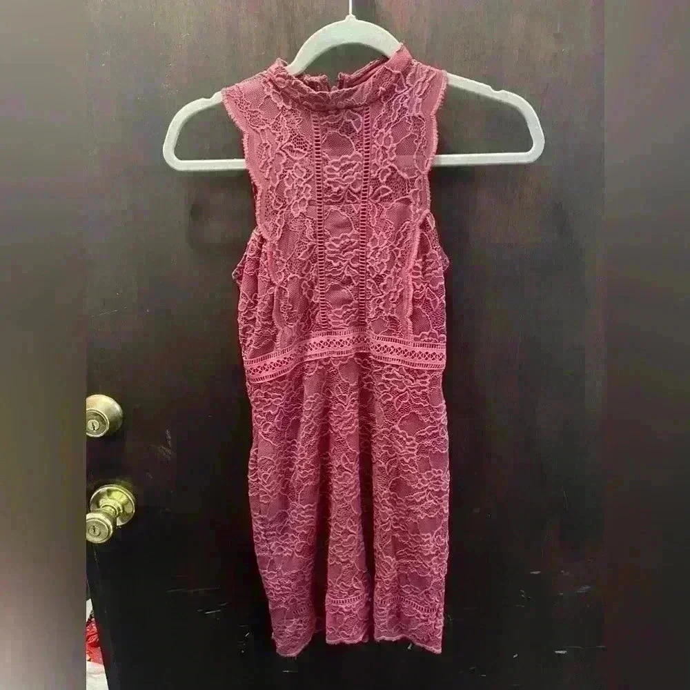 TOPSHOP Petite Scallop Lace Bodycon Dress Pink Nylon blend High neckline size 2 - Picture 3 of 7